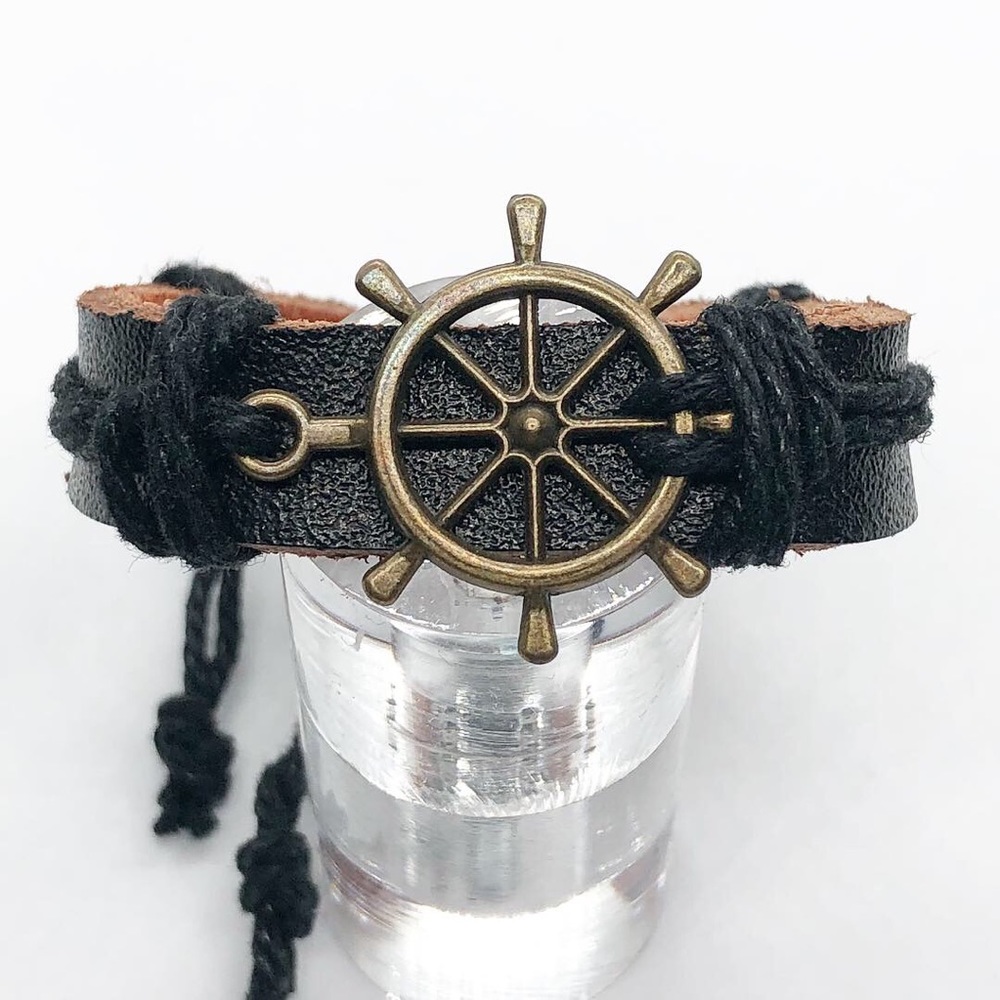 Black leather bracelet.